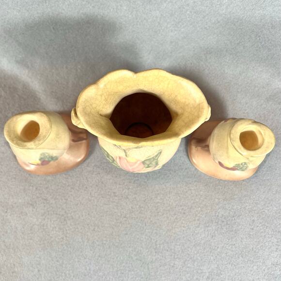 Vintage Hull Art Pottery Magnolia Vase & Candlestick Holders Set - Picture 4 of 13